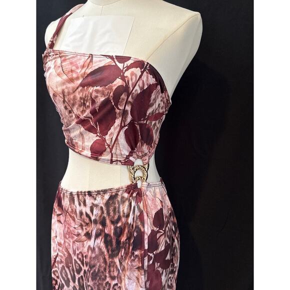 One-Shoulder Leopard & Floral Print Cutout Maxi Dress - Picture 2 of 3